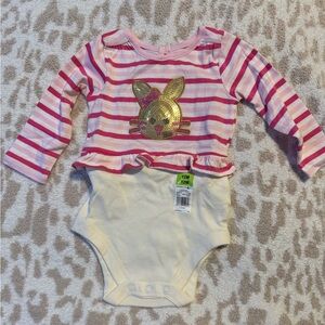 Garanimals Pink and White Striped Bodysuit with Gold Bunny